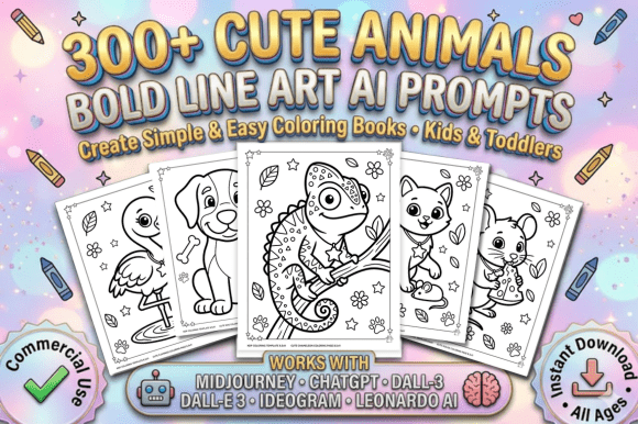 Download 300 Bold Cute Animal Coloring Prompts - Premium Resources
