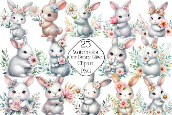 Download Watercolor Cute Bunny Glitter Clipart - Glitter clipart Collection