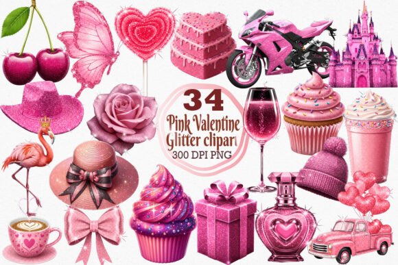 Download Valentine Pink Glitter Clipart Bundle - Glitter clipart Collection