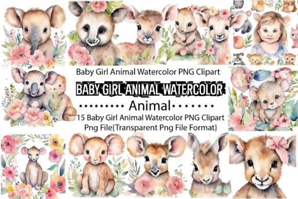 Download Baby Girl Animal Watercolor PNG Bundle - Premium Resources